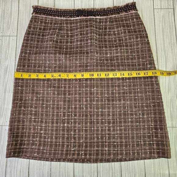 Rebecca Taylor Tweed and Bow Mini Skirt in Brown and Pink Plaid Size 2 - Picture 9 of 10